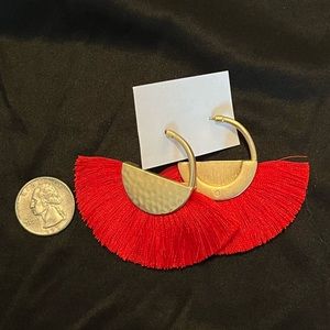 Red fringe earrings